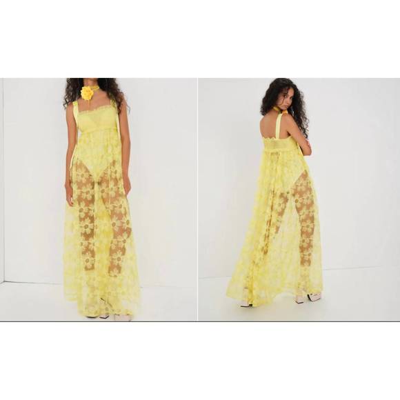 NEW FOR LOVE & LEMONS emma maxi dress in yellow - Picture 1 of 1